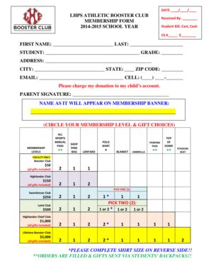 Fillable Online lhps LHPS ATHLETIC BOOSTER CLUB MEMBERSHIP FORM 2014 ...