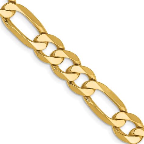 14k Yellow Gold Solid Polished 7.5mm Flat Figaro Chain Necklace 20 Inch ...