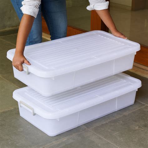 Underbed Plastic Storage Box (45 Litre) - with Locking Lid, Handles ...