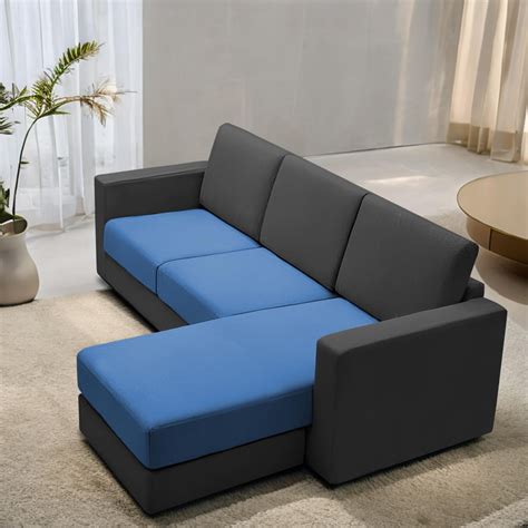 CASALIVING Stoiny RHS 4 Seater L Shape Sofa Set for Living Room (Blue