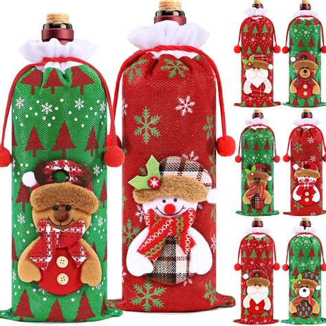 Amazon.com: 24 Pcs Christmas Wine Burlap Bags Christmas Wine Gift Bags ...