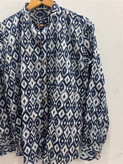 Ikkat Art | Mandarin Collar | Handblock Cotton Printed Shirts – Bhanwar ...