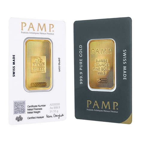 Bullion New Design 1 oz PAMP Suisse Golden Gold Bar .9999 (CertiPAMP ...