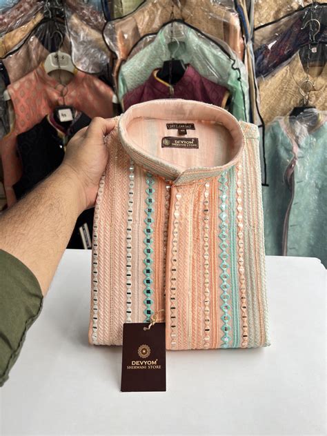 Double Toned Mirrorwork Kurta Set – Devyom Sherwani Store