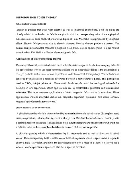 Electromagnetics I: Introduction to EM Theory and Vector Calculus - Studocu