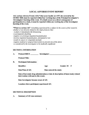 Fillable Online ouhsc LOCAL ADVERSE EVENT REPORT - ouhsc Fax Email ...