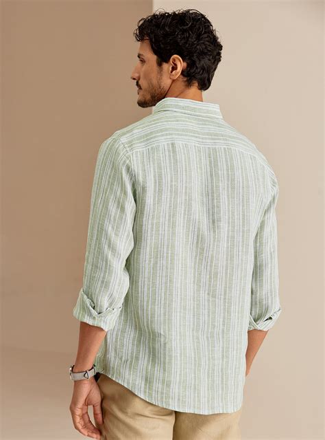 Andamen Chinoise Stripe Linen Shirt