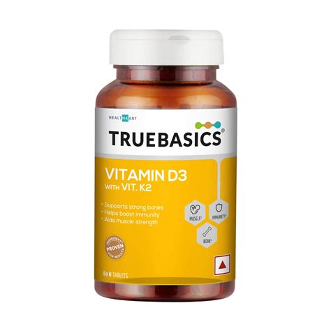 TrueBasics Vitamin D3 with Vitamin K2, Vitamin D3 600 IU & Vitamin K2 ...