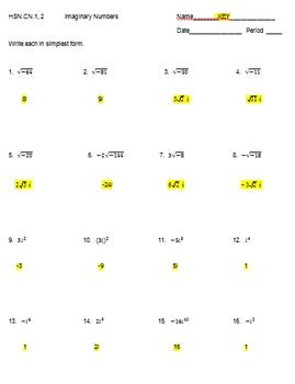 Image result for Imaginary Numbers Worksheet with Answers