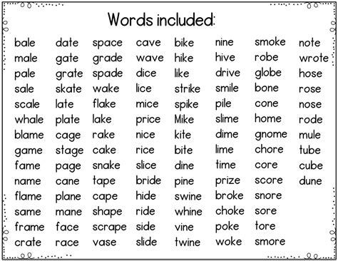 Long Vowel A-E Word List at Gloria Moreno blog