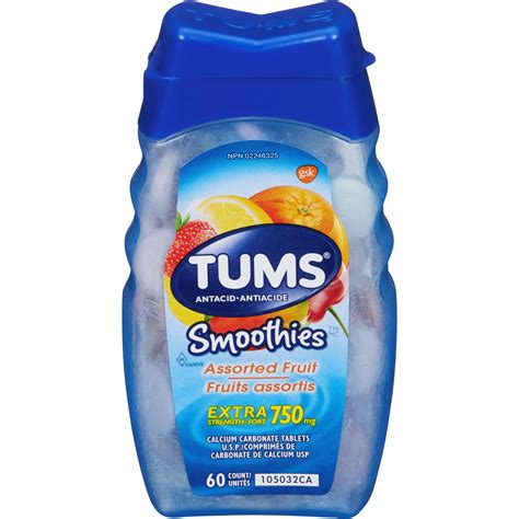 Tums Extra Strength Smoothie Assorted Fruit 60 Count - Fast Heartburn Relief Chewable Antacid ...