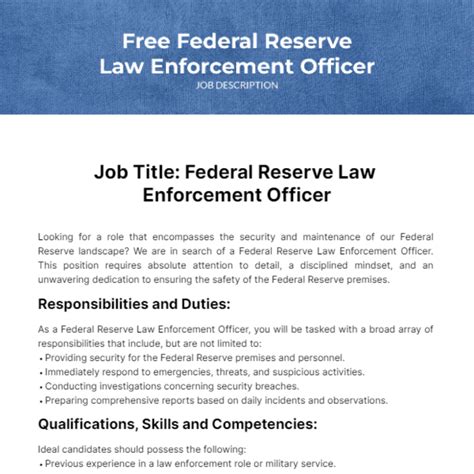 Free Federal Reserve Law Enforcement Officer Job Description Template ...