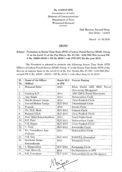 Transfer/postings in the Senior Time Scale (STS) IPoS Group A. : Dte ...