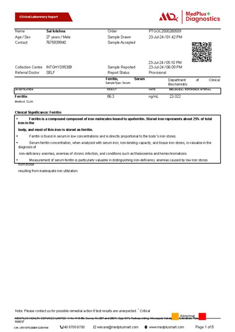 Ferritin and Vitamin Levels Report - Test ID: PTGOC - Studocu