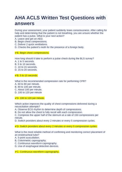 Aha Acls Post Test Answer Key 2020