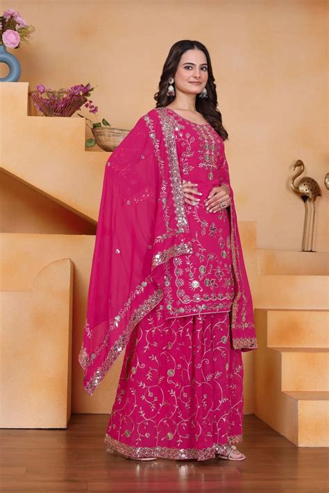 Dark Pink Faux Georgette Suit – Kalyanja