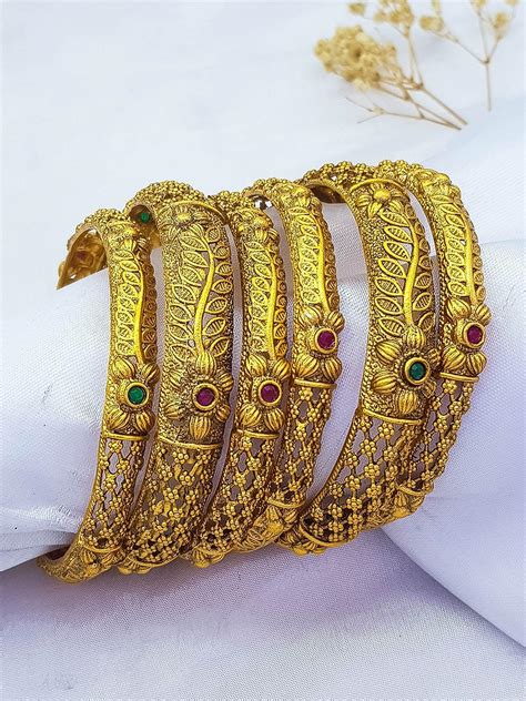 Gold Plated set of 6 Temple collection bangles – Griiham
