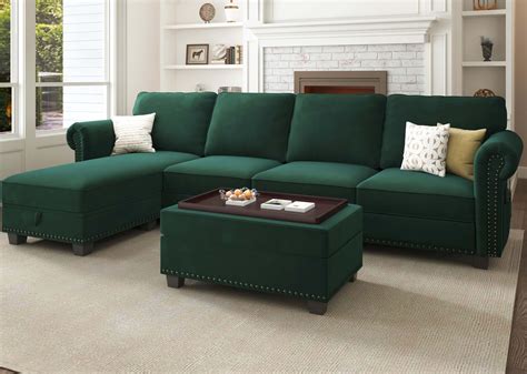 Amazon.com: Nolany Velvet Sectional Sofa Set, L Shaped Sectional Couch with Storage Tray Ottoman ...