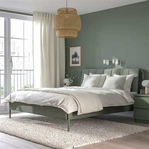 TÄLLÅSEN upholstered bed frame, Kulsta grey-green/Luröy, 180x200 cm ...