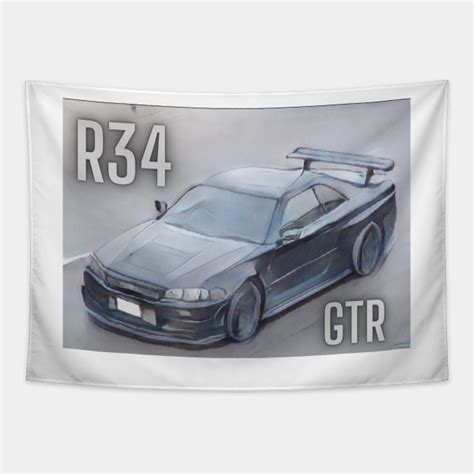 Nissan GTR R34 - Cartoon Design - Nissan - Tapestry | TeePublic