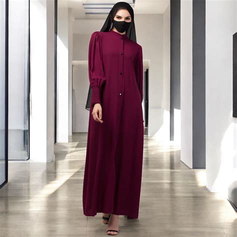 Front Open Abaya In Premium Stretchable Fabric with Puff Shoulders, Sm ...