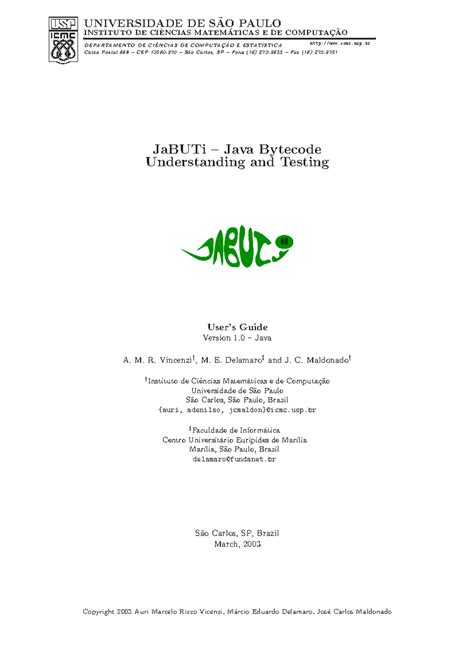 User's Guide to JaBUTi Tool - Java Bytecode Testing and Coverage - Studocu