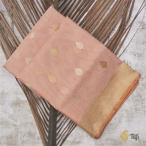 Coral Pink Pure Kora Silk Handwoven Banarasi Saree - Tilfi
