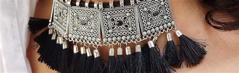 Buy Nityakshi Women Oxidized Silver Choker Necklace Set with Earring ...