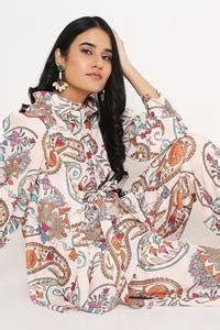 Buy Ivory Modal, Satin Collared Floral Bloom Print Tunic With Pant For ...