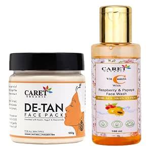 Caret Organic DE-TAN Face Pack & Vitamin C Respberry & Papaya Face Wash ...