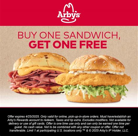 Second sandwich free today at Arbys #arbys - The Coupons App®