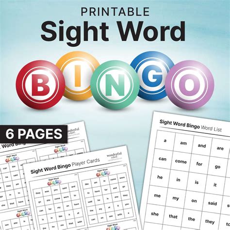 Printable Sight Words Bingo Game - Wonderful Whirl