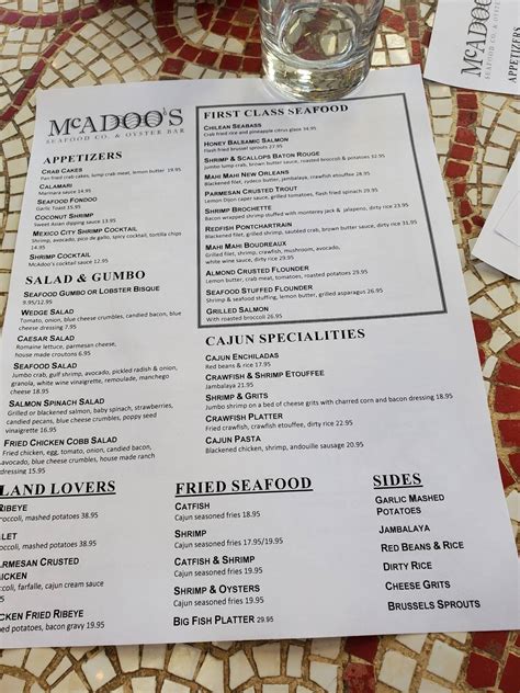Menu at McAdoo's Seafood Company restaurant, New Braunfels