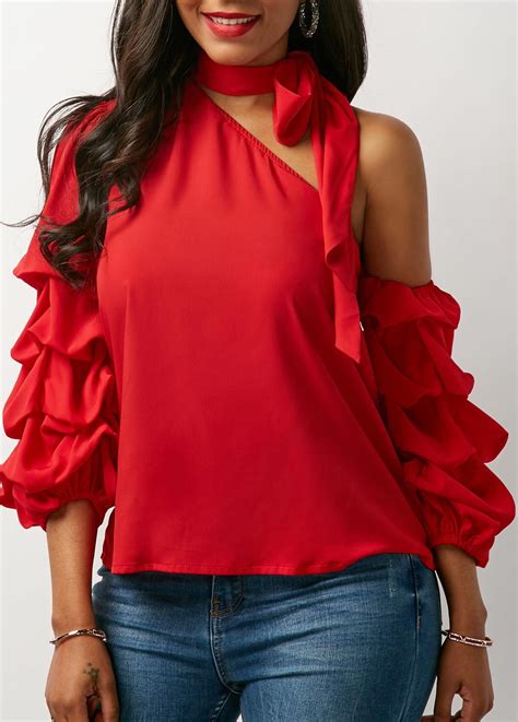 Tie Neck Layered Sleeve Red Blouse | Rotita.com - USD $29.94 | Blusas ...
