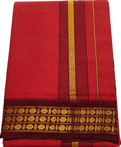Sri Kamakshi Tex Traditional 2'Meter Pure Cotton Red Color With Gold ...