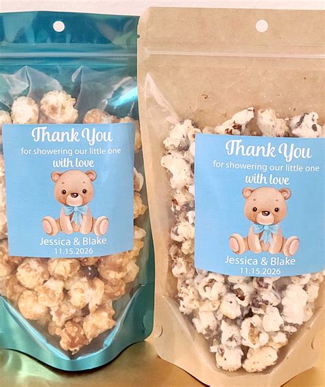 Personalized teddy bear boy baby shower favors 3" stickers and treat ...