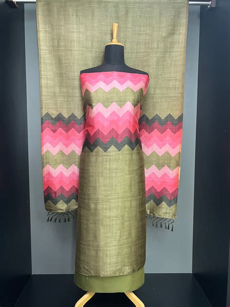 Zig Zag Printed Semi Tussar Salwar Set | SW2274 – Aham Designer Boutique