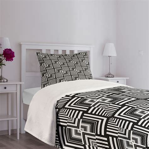 Ambesonne Black and White Bedspread Set Geometric Art Black White | Wayfair