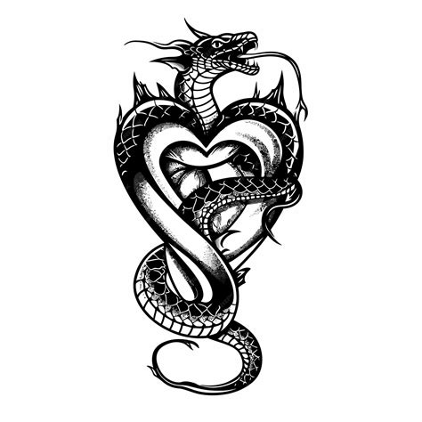 Premium Vector | A black and white drawing of a snake with a heart that ...