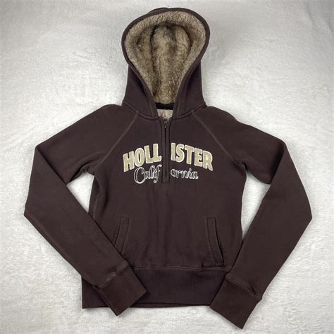 y2k Hollister hoodie brown quarter zip with faux... - Depop
