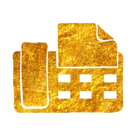 Hand drawn facsimile icon in gold foil texture vector illustration ...