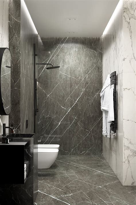 UI011 on Behance | Black marble bathroom, Grey marble bathroom, Modern ...