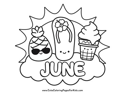 June Coloring Pages Kids Printable Colouring Summer Illustration Vector Color Calendar Sheets ...