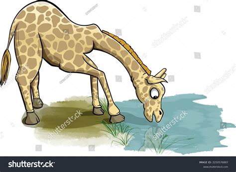 Giraffe Bending Long Neck Drinks Water Stock Vector (Royalty Free ...