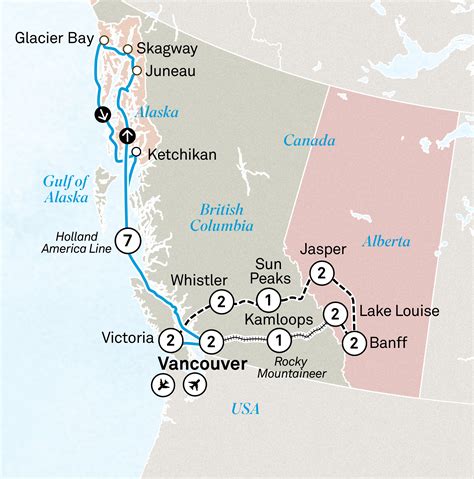 Map Of Vancouver And Alaska Rockies Trail & Alaska Cruise