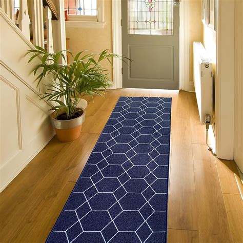 Playa Rug 3 x 41 (ft) Knotted Polyester Hexagon-Navy Rectangular Indoor ...