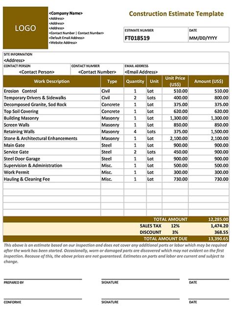 Construction Estimating Template | Building Estimate Format
