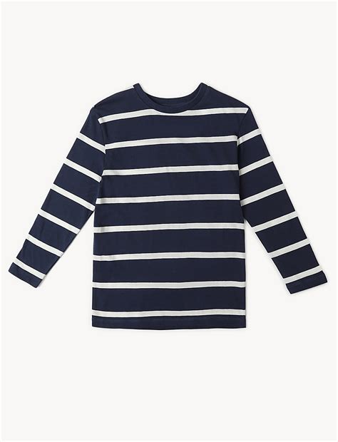 Buy Cotton Mix Stripes Round Neck T-Shirt at Marks & Spencer