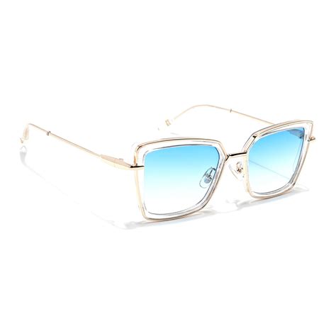 Cateye Sunglasses (Blue & Clear Lens | Golden & Transparent Frame - MG
