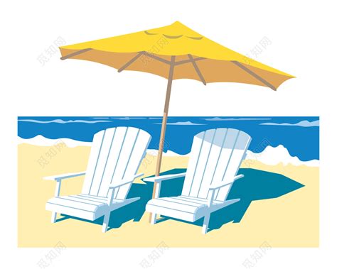手绘条纹橘色沙滩躺椅元素PNG图片素材下载_沙滩PNG_熊猫办公